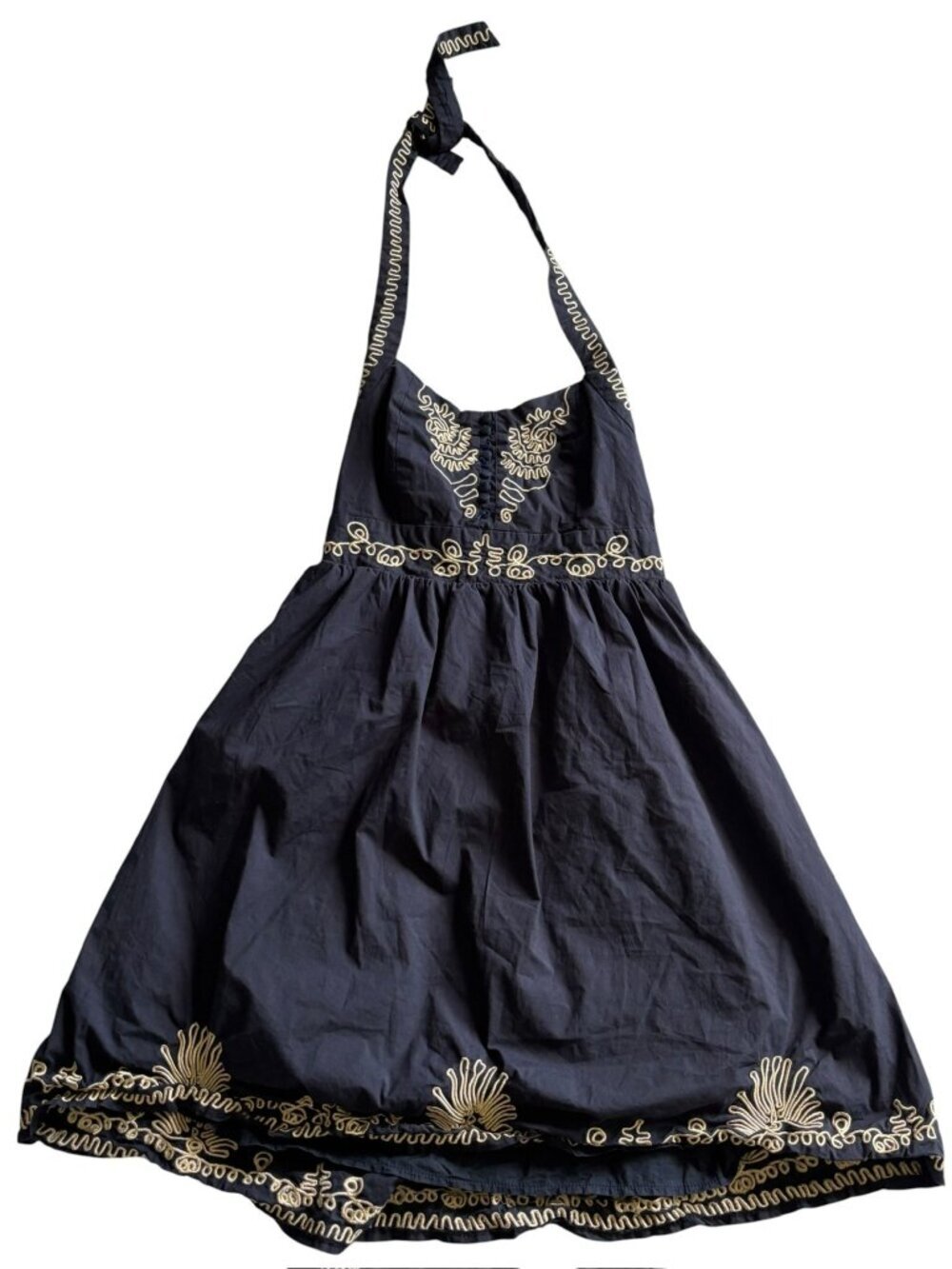 Aryeh Women's Navy Blue & Goldish Embroidery Halter Dress